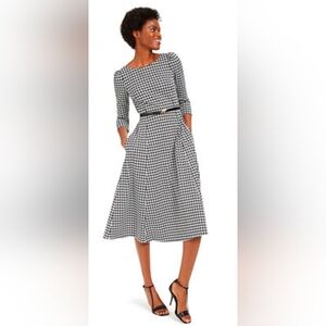 Calvin Klein Black & White Houndstooth A-Line Midi Dress